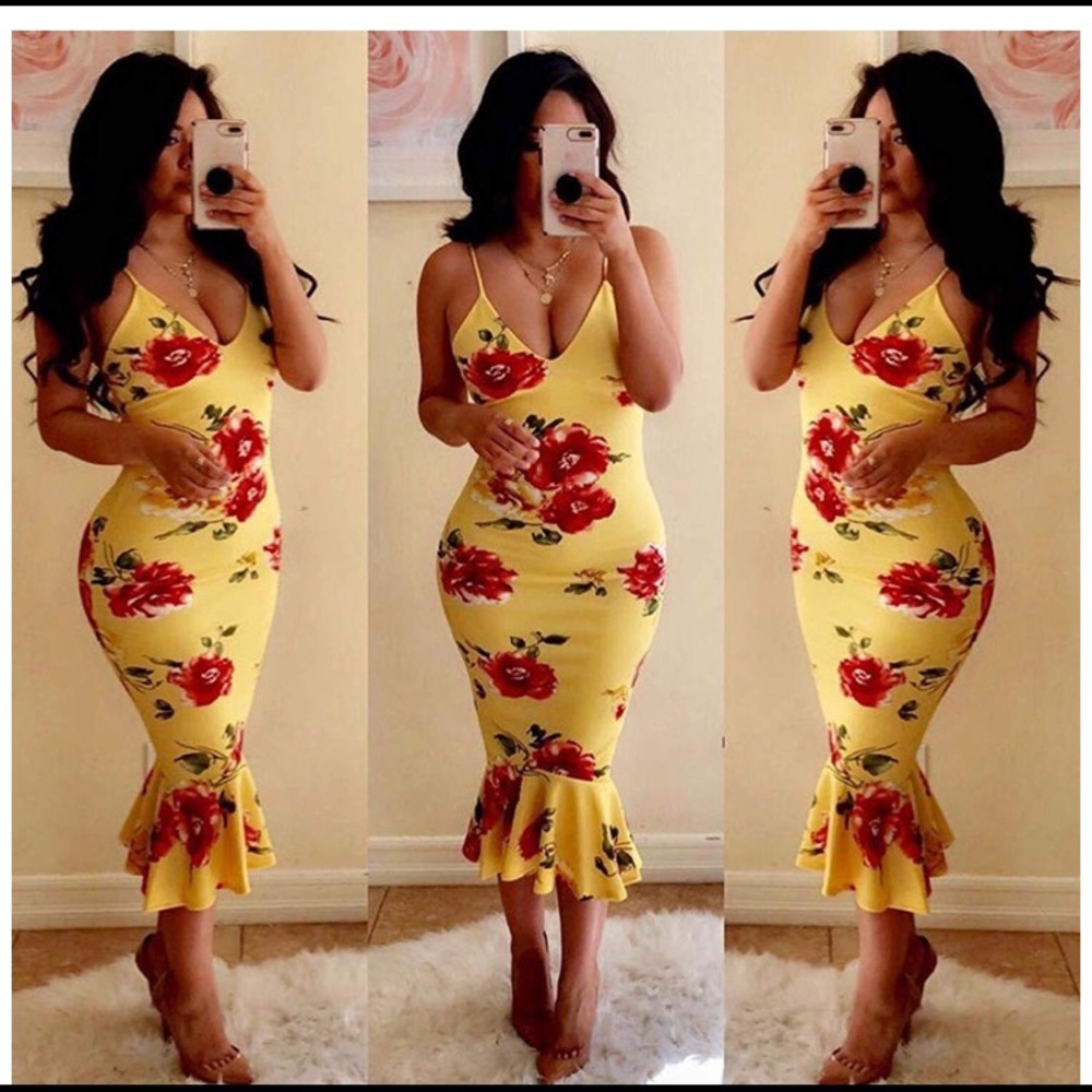 Yellow floral v-neck dress